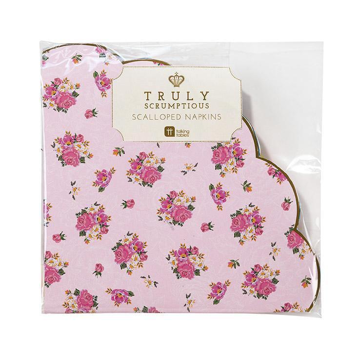 Scalloped Pink Floral Napkins - 20 Pack