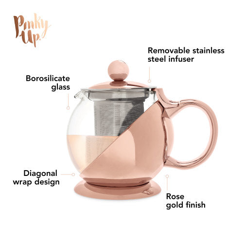 Glass & Rose Gold Wrapped Teapot w/ Infuser - 24oz