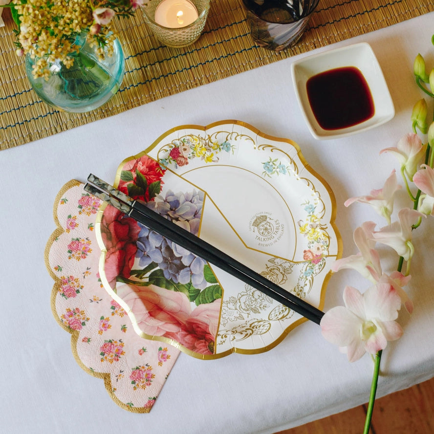 Scalloped Pink Floral Napkins - 20 Pack