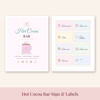 Printable hot cocoa bar sign and cocoa topping labels