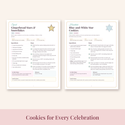 Gingerbread Stars & Snowflakes and Blue-and-White Star Cookies printable recipe pages