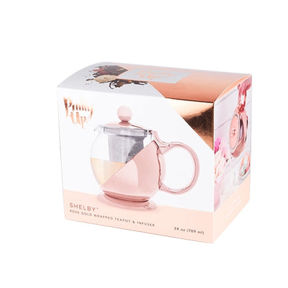 Glass & Rose Gold Wrapped Teapot w/ Infuser - 24oz