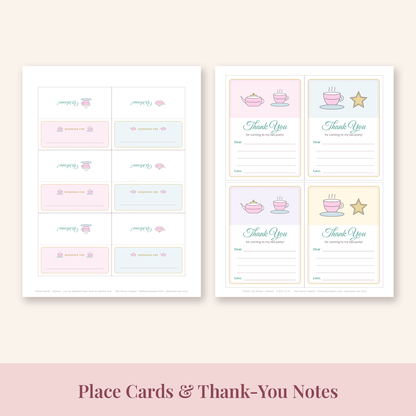 Printable tea party tent place cards and thank-you notes